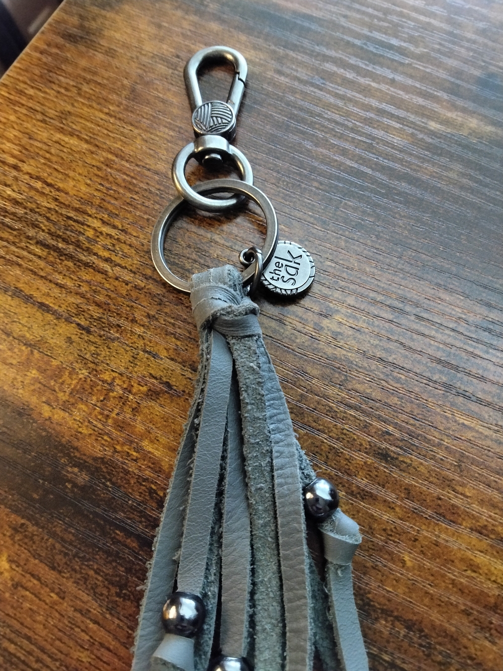 Leather Tassel Keychain Bag Charm - Gray - Picture 2 of 3